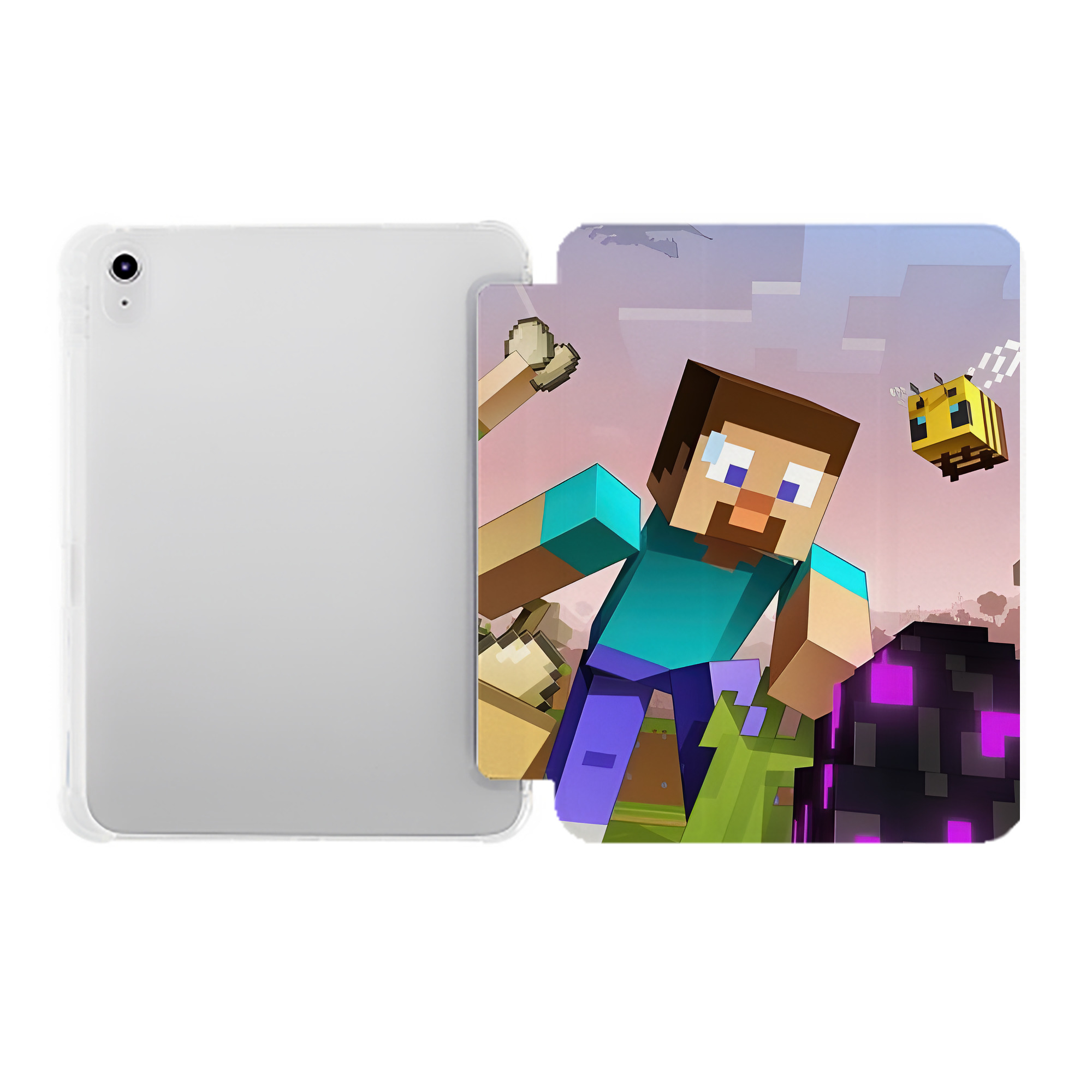 （画像用） マインクラフト ブロックの世界 Minecraft MC Block world IPad ケース ペン収納付き 三つ折りスタンド PUレザー×シリコン 対応機種9.5/10.5/10.9インチ